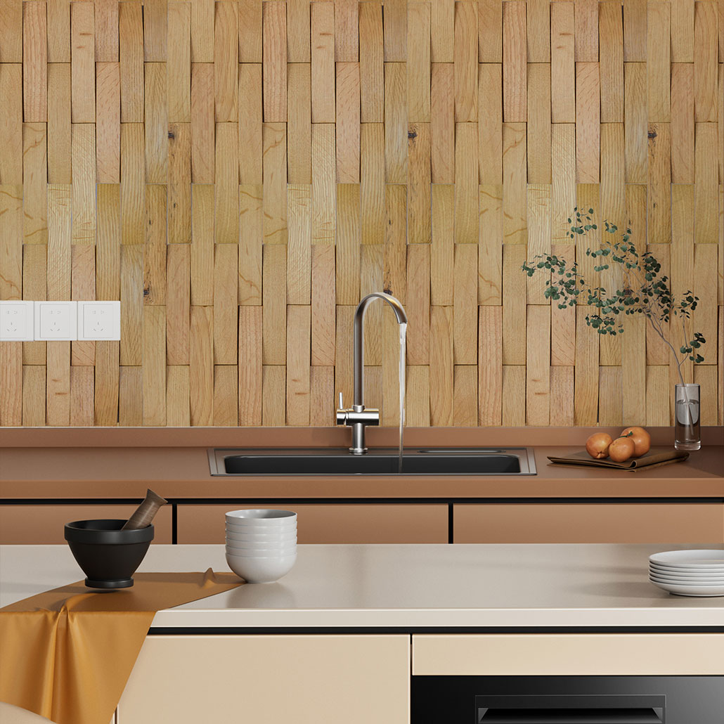 Wood Mosaic Panel | White Oak Wood Tile | 12×12”