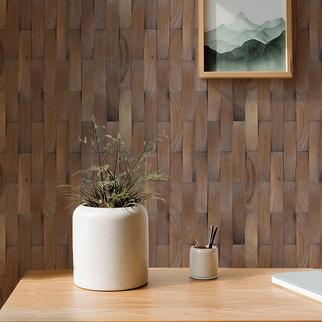 Wood Mosaic Panel | Deep Dusk Walnut Wood Tile | 12×12”