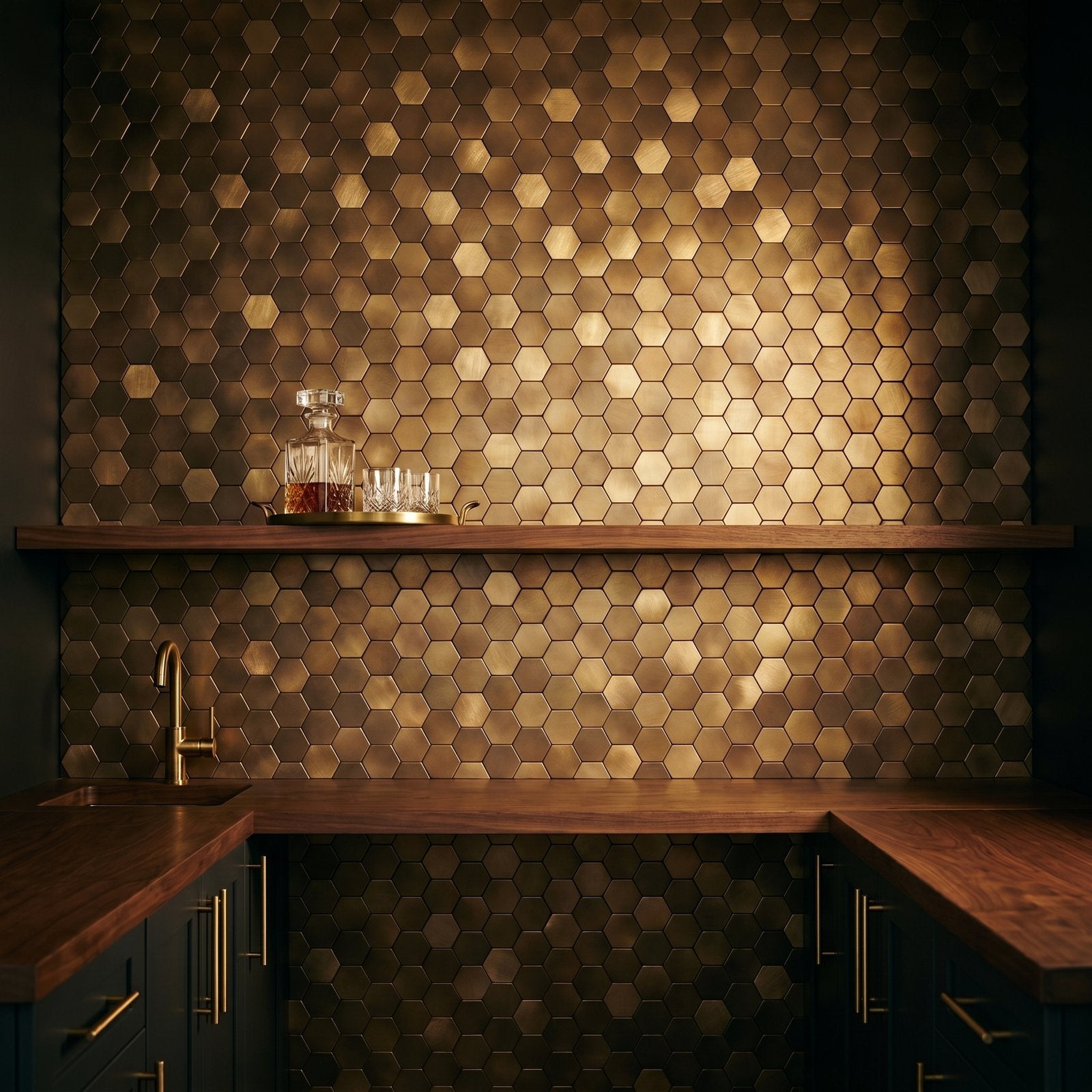 Peel and Stick Backsplash | Hexagon Gold | 11.5×11.34"