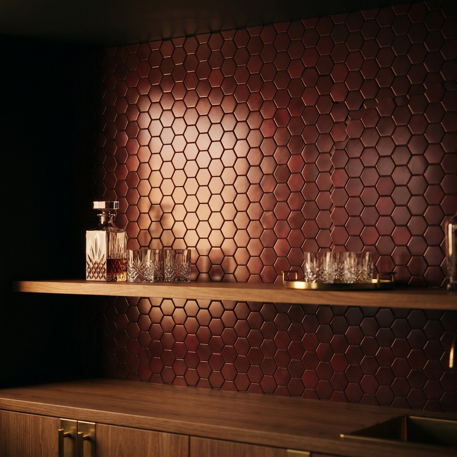 Peel and Stick Backsplash | Hexagon Burgundy | 11.5×11.34"