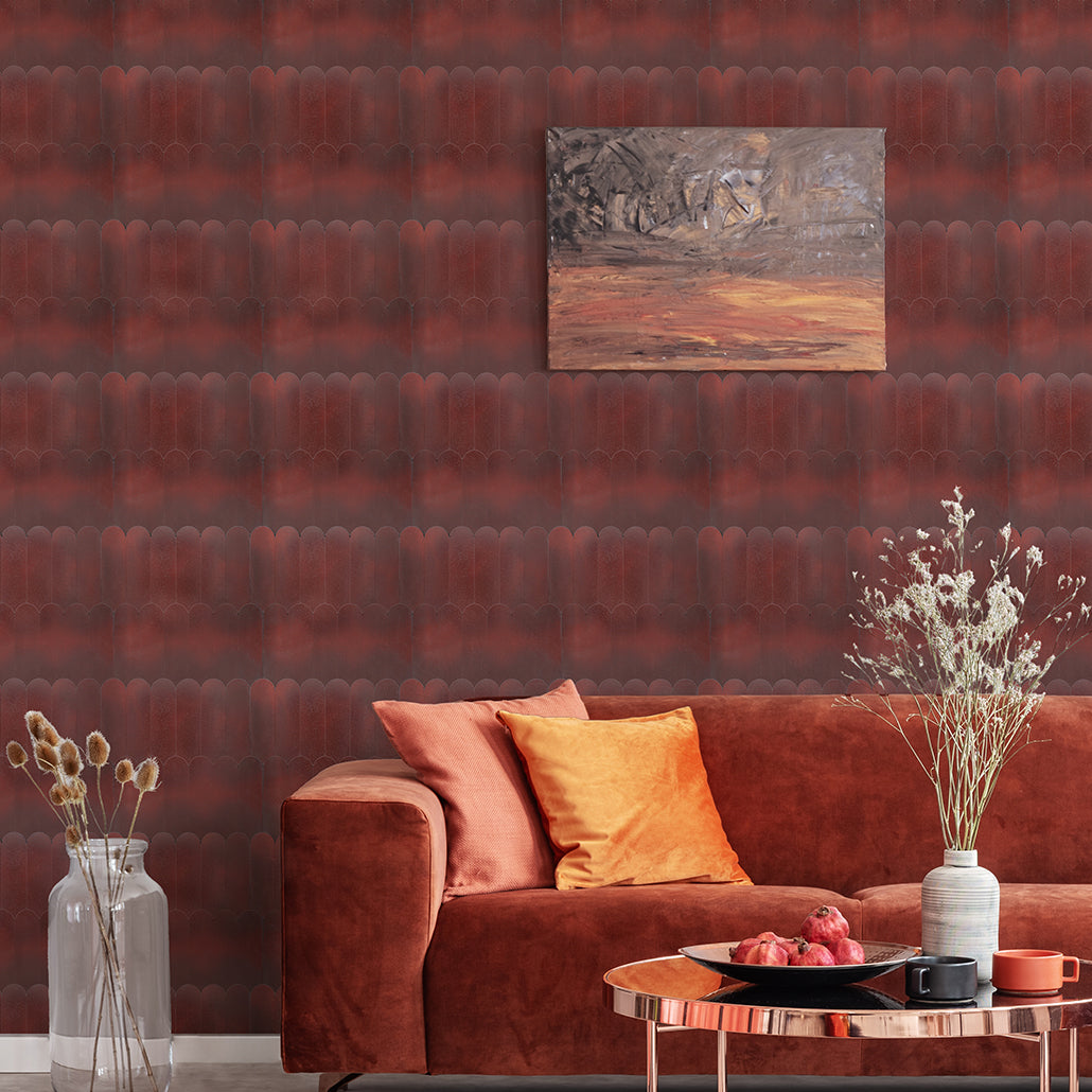 Peel and Stick Mosaic Tile | Arch Burgundy | 11.73×11.34 in | Metal