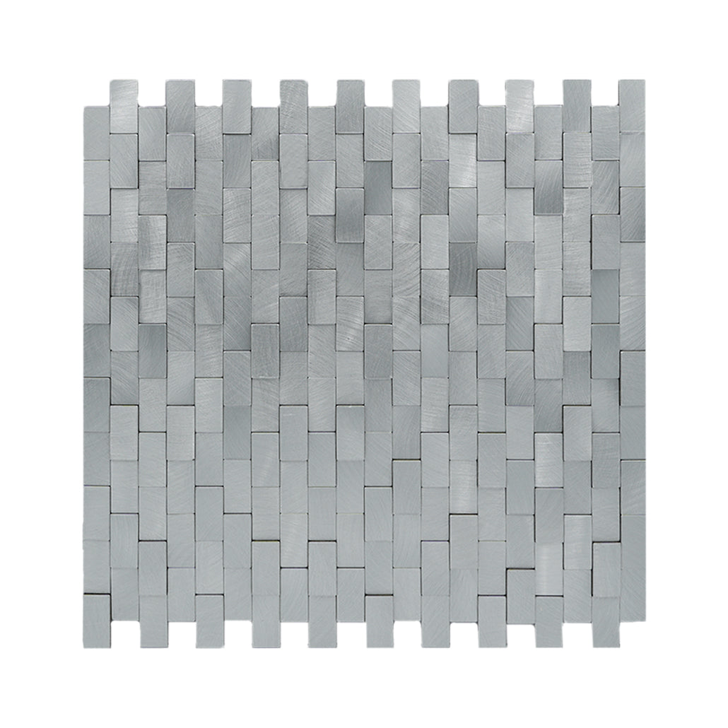 Peel and Stick Mosaic Tile | Brick 3D Silver | 11.73×11.81 in | Metal