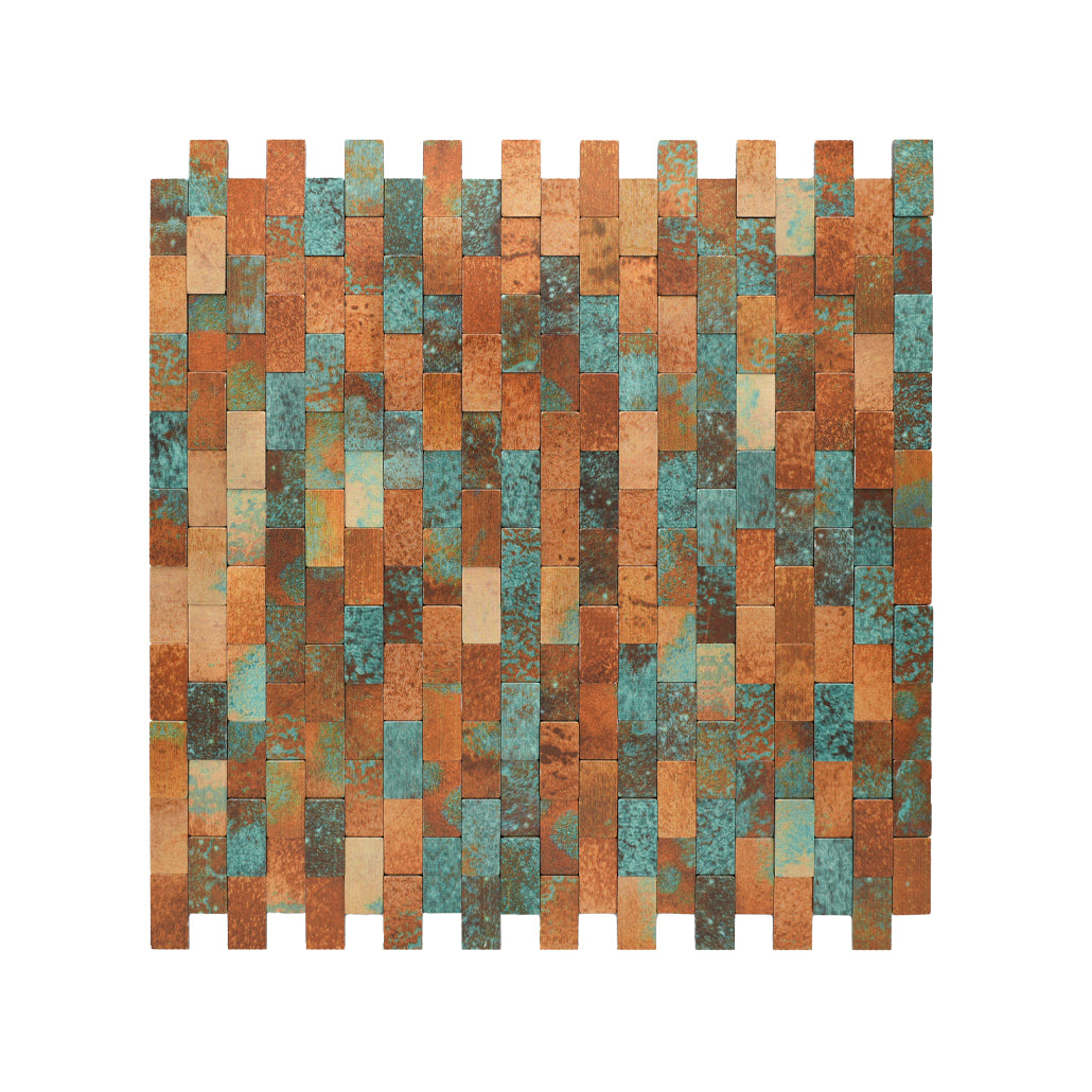 Peel and Stick Mosaic Tile | Brick 3D Patina Copper | 11.73×11.81 in | Metal