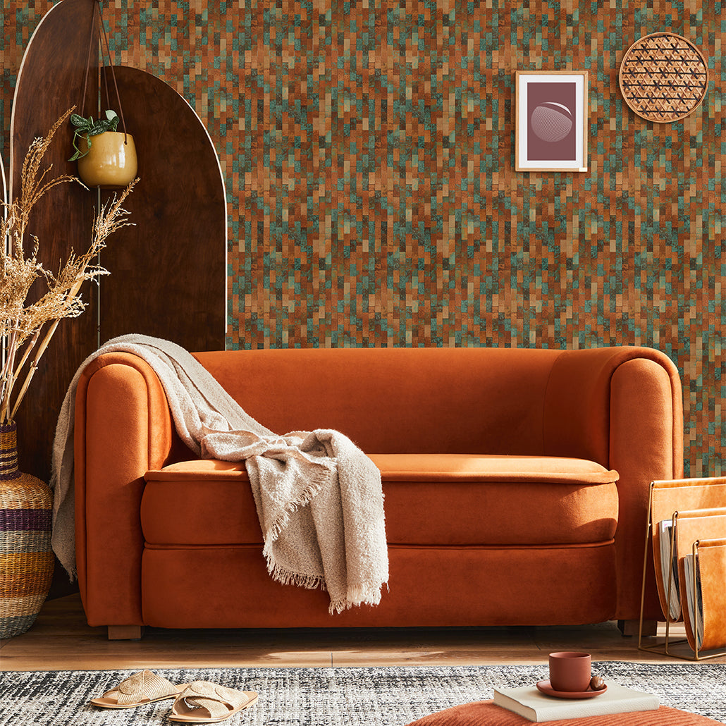 Peel and Stick Mosaic Tile | Brick 3D Patina Copper | 11.73×11.81 in | Metal