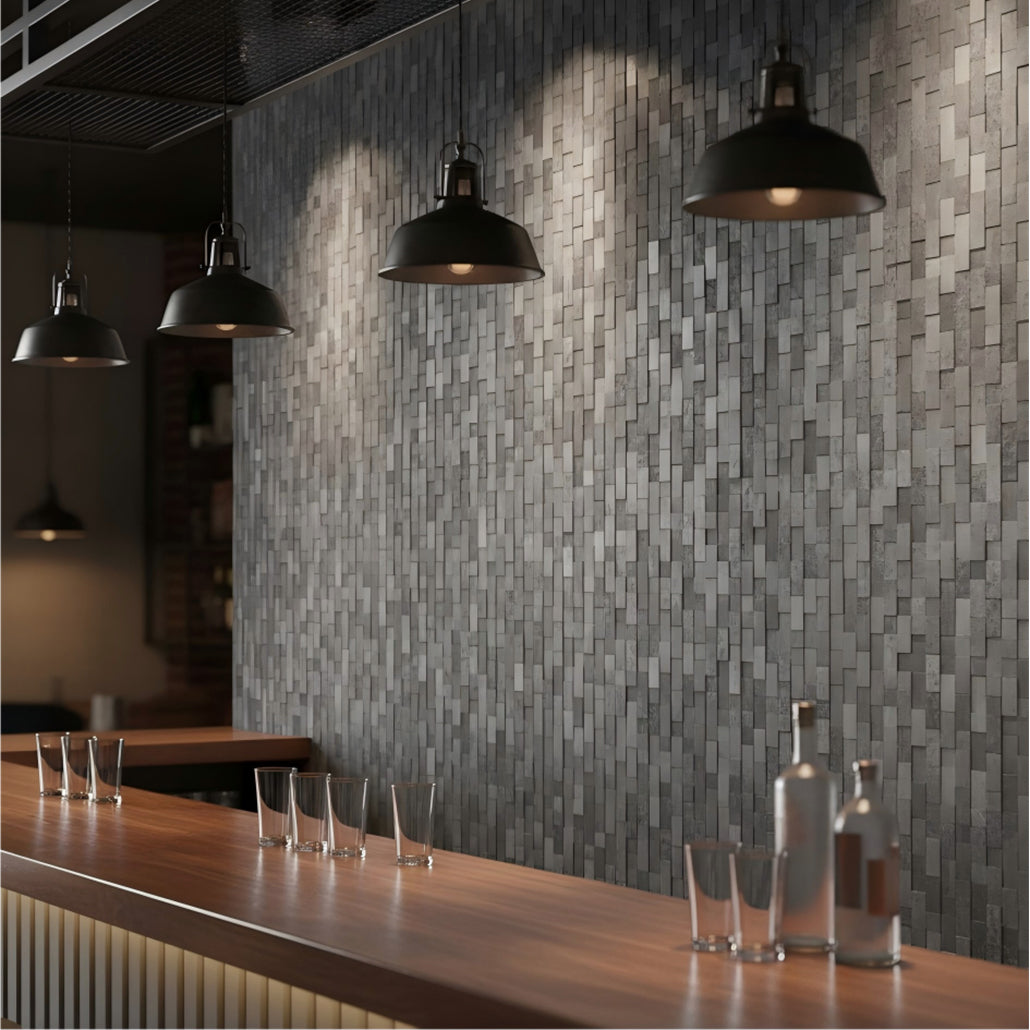 Peel and Stick Mosaic Tile | Brick 3D Anthracite | 11.73×11.81 in | Metal