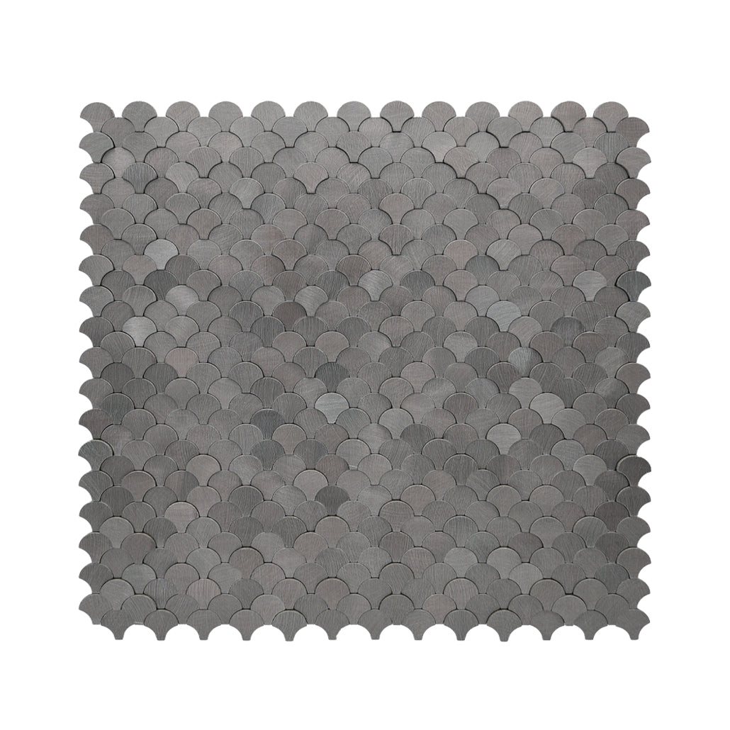Peel and Stick Mosaic Tile | Fish Scale 3D Anthracite | 11.73×11.34 in | Metal
