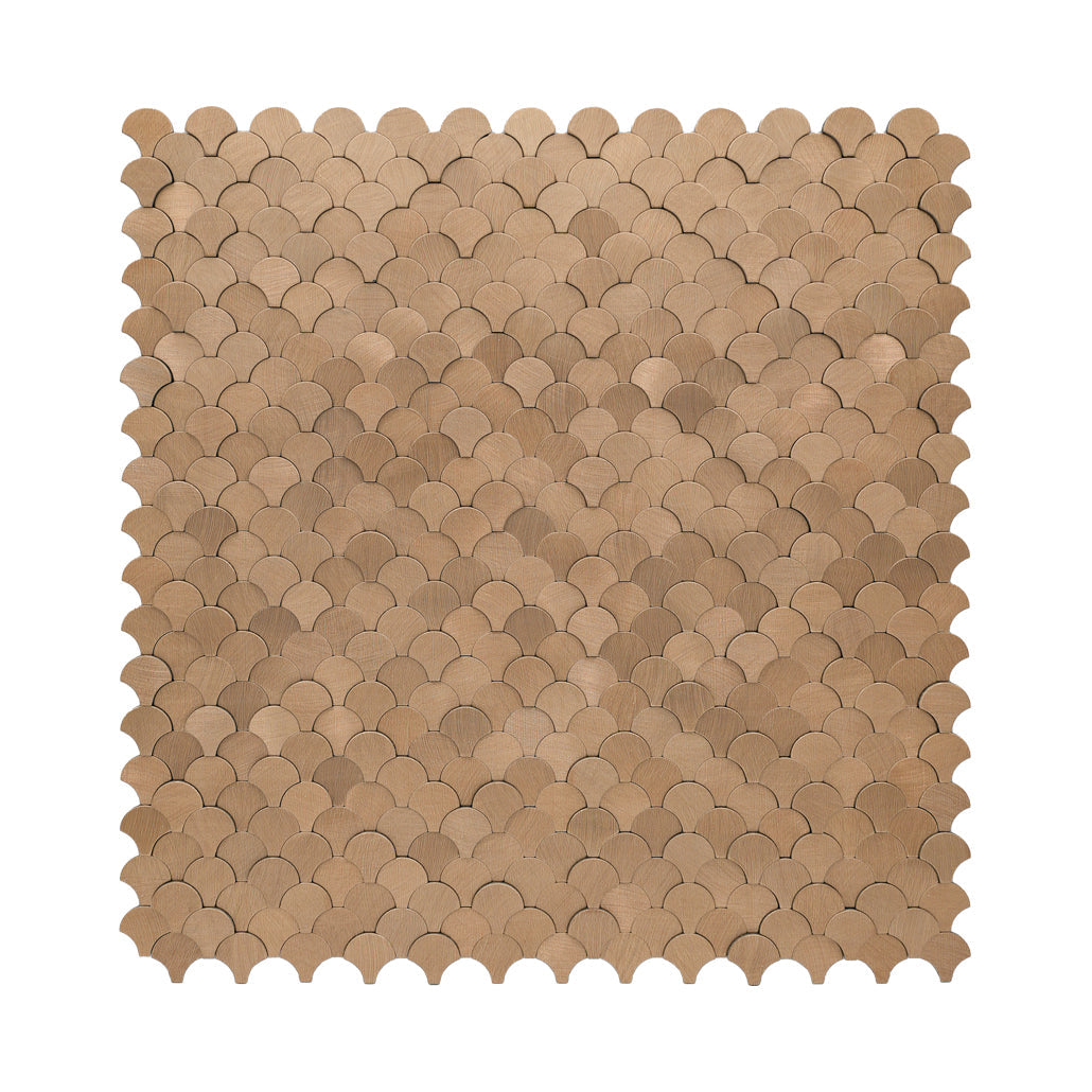 Peel and Stick Mosaic Tile | Fish Scale 3D Copper | 11.73×11.34 in | Metal
