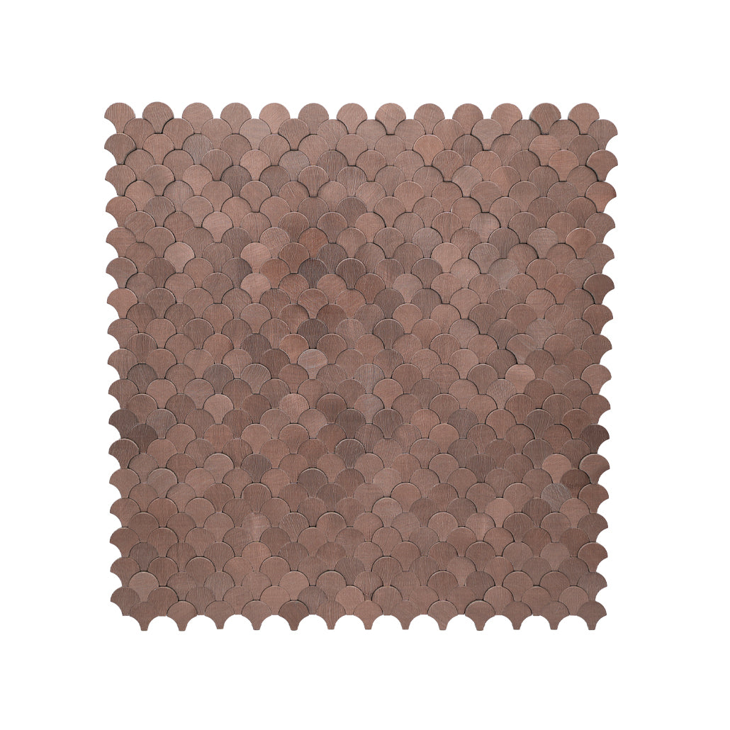Peel and Stick Mosaic Tile | Fish Scale 3D Dark Copper | 11.73×11.34 in | Metal