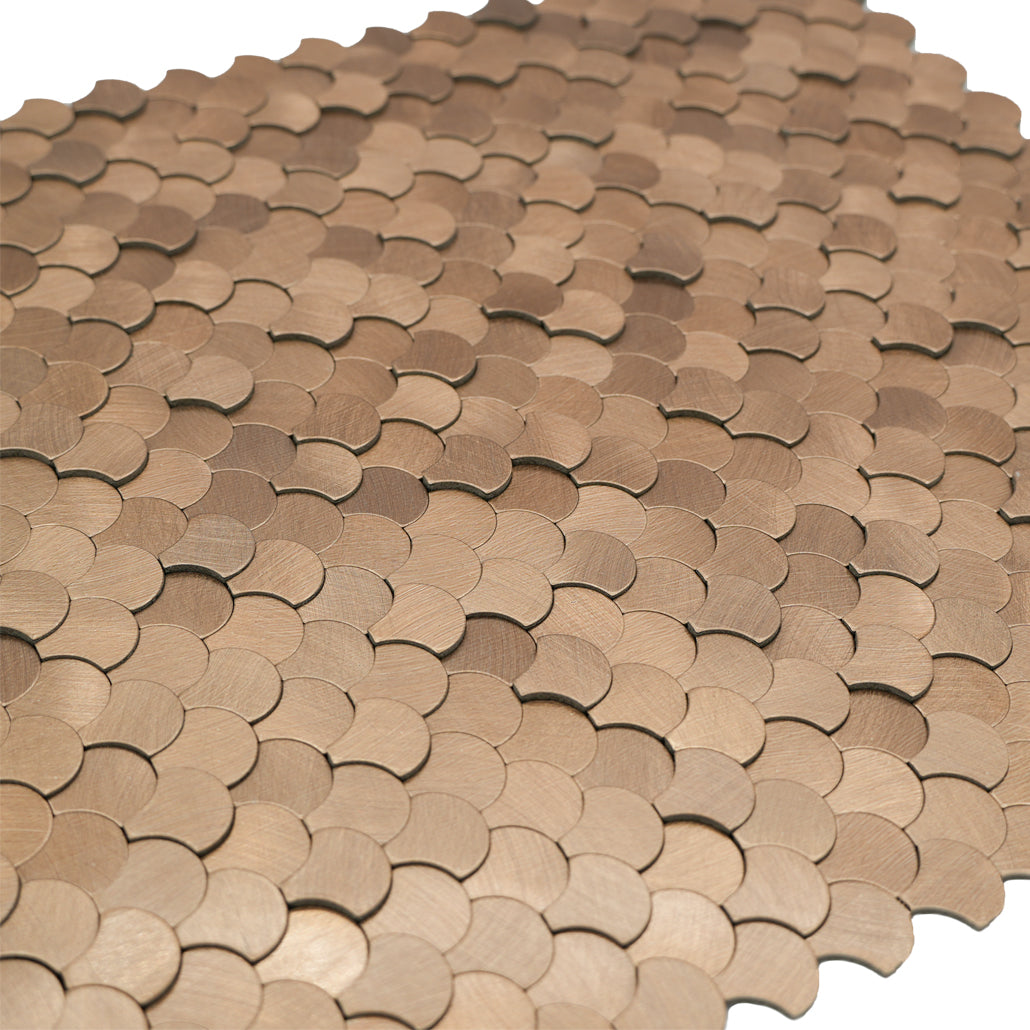 Peel and Stick Backsplash | Fish Scale 3D Copper | 11.73×11.34"