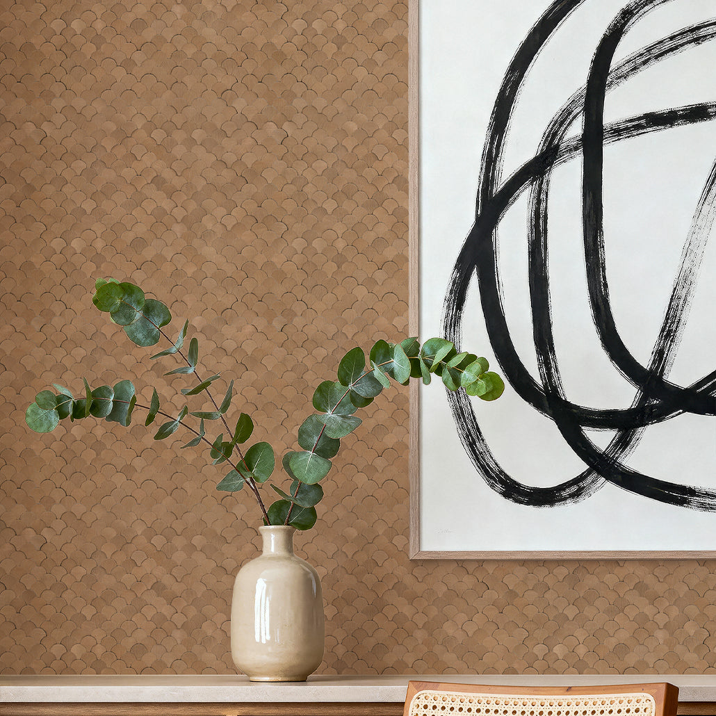 Peel and Stick Mosaic Tile | Fish Scale 3D Copper | 11.73×11.34 in | Metal