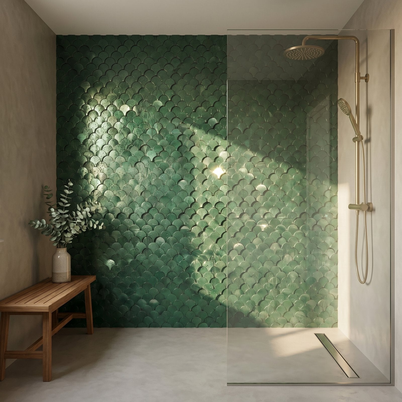 Peel and Stick Backsplash | Fish Scale 3D Dark Green | 11.73×11.34"