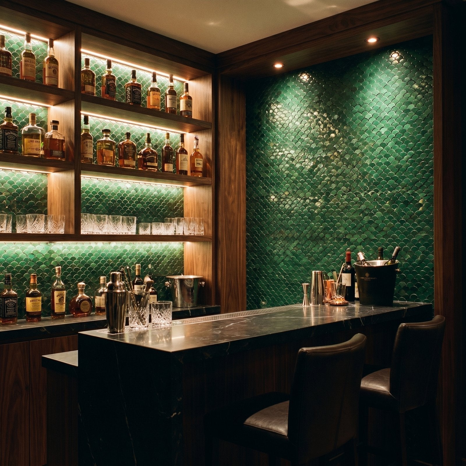 Peel and Stick Backsplash | Fish Scale 3D Dark Green | 11.73×11.34"