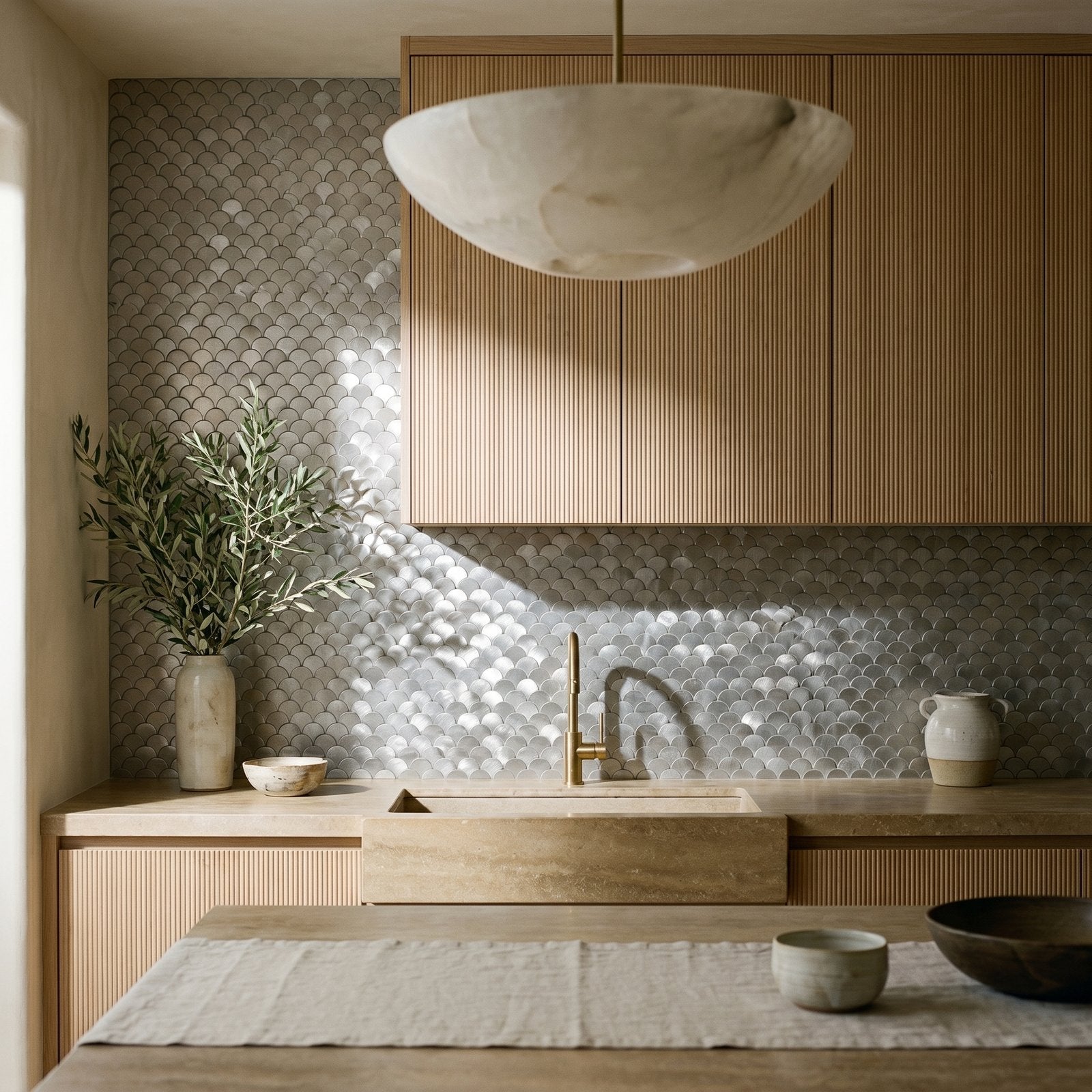 Peel and Stick Backsplash | Fish Scale 3D Silver | 11.73×11.34"