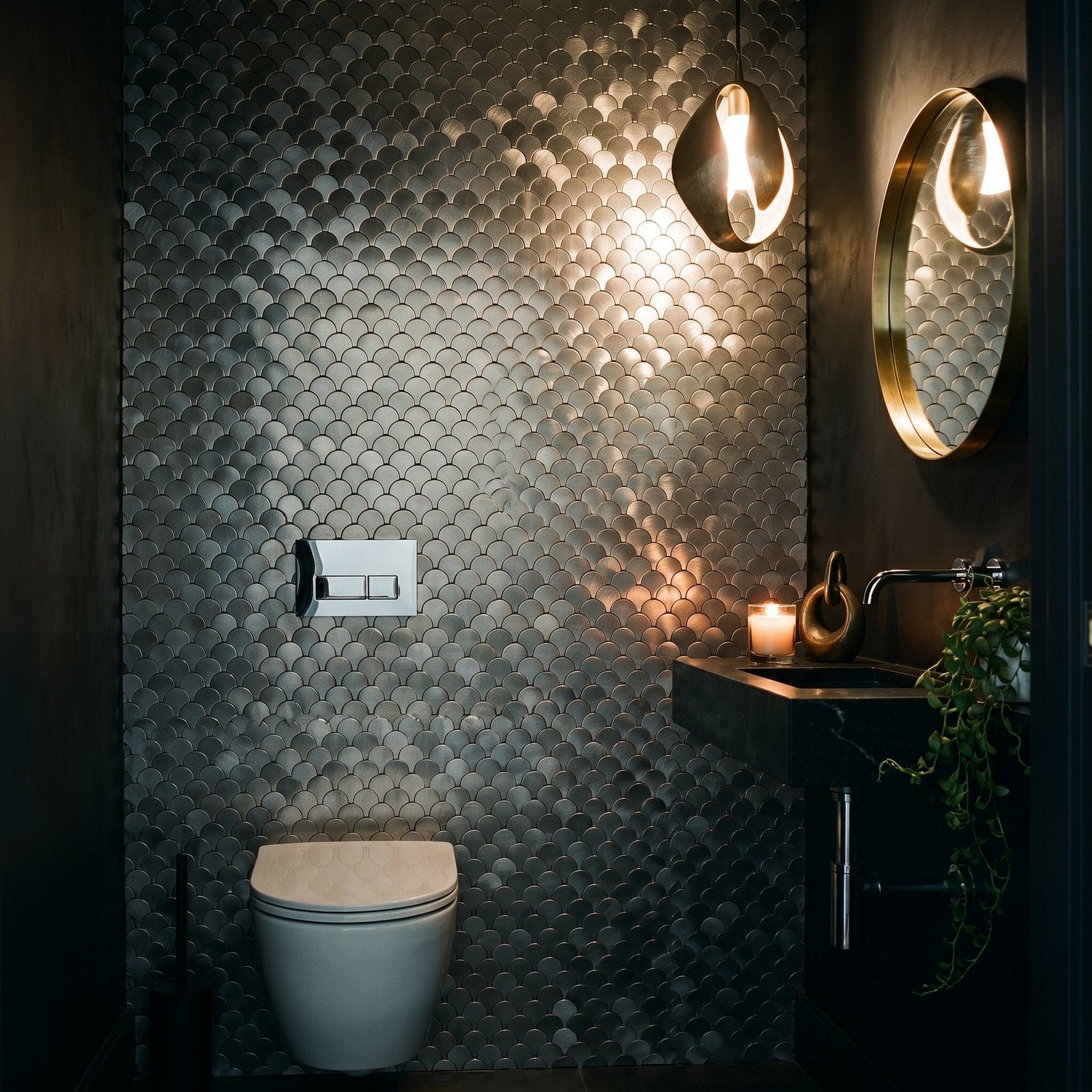 Peel and Stick Backsplash | Fish Scale 3D Silver | 11.73×11.34"