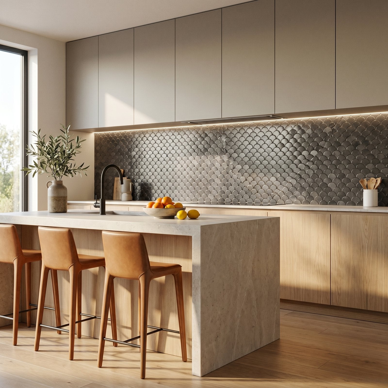Peel and Stick Backsplash | Fish Scale 3D Anthracite | 11.73×11.34"