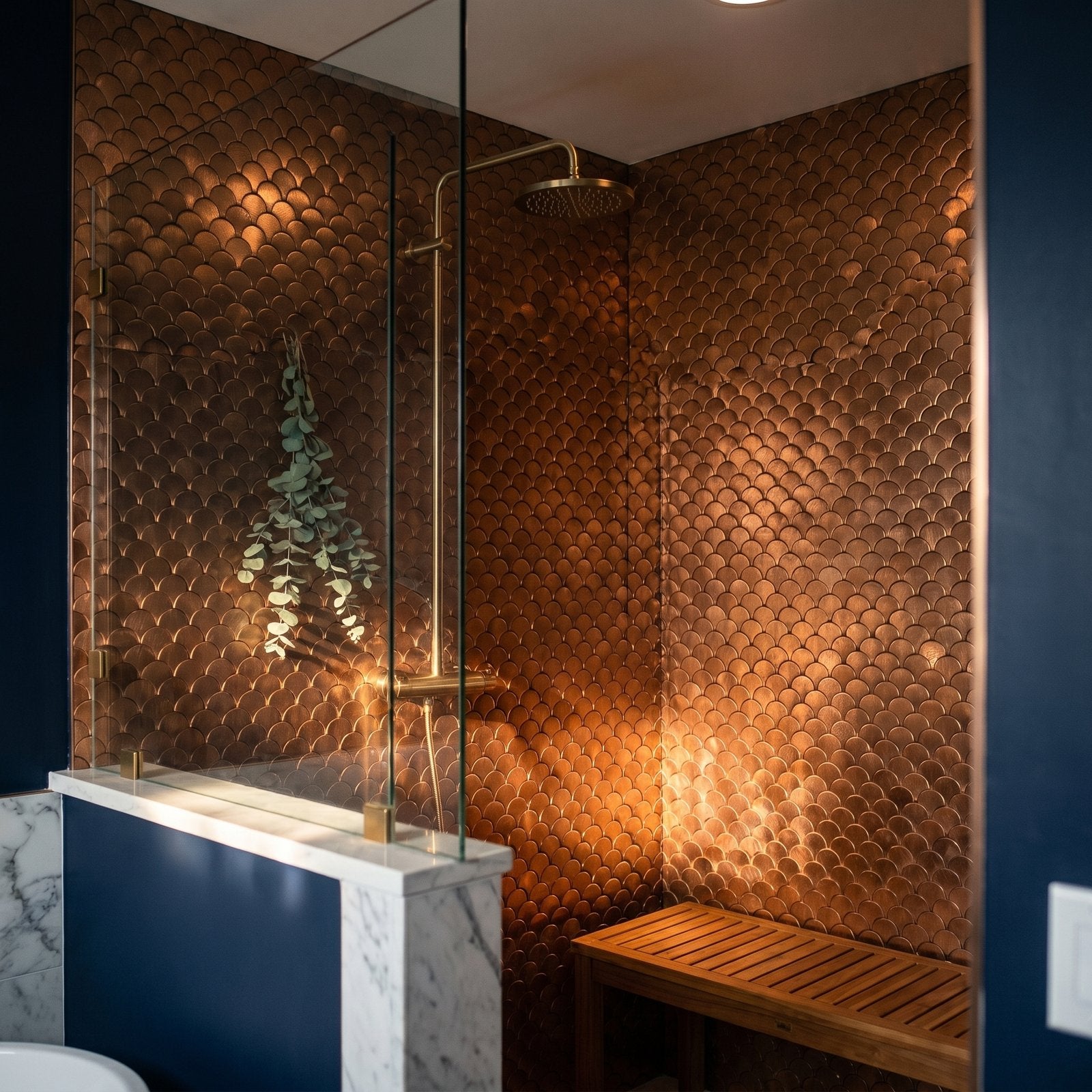 Peel and Stick Backsplash | Fish Scale 3D Copper | 11.73×11.34"