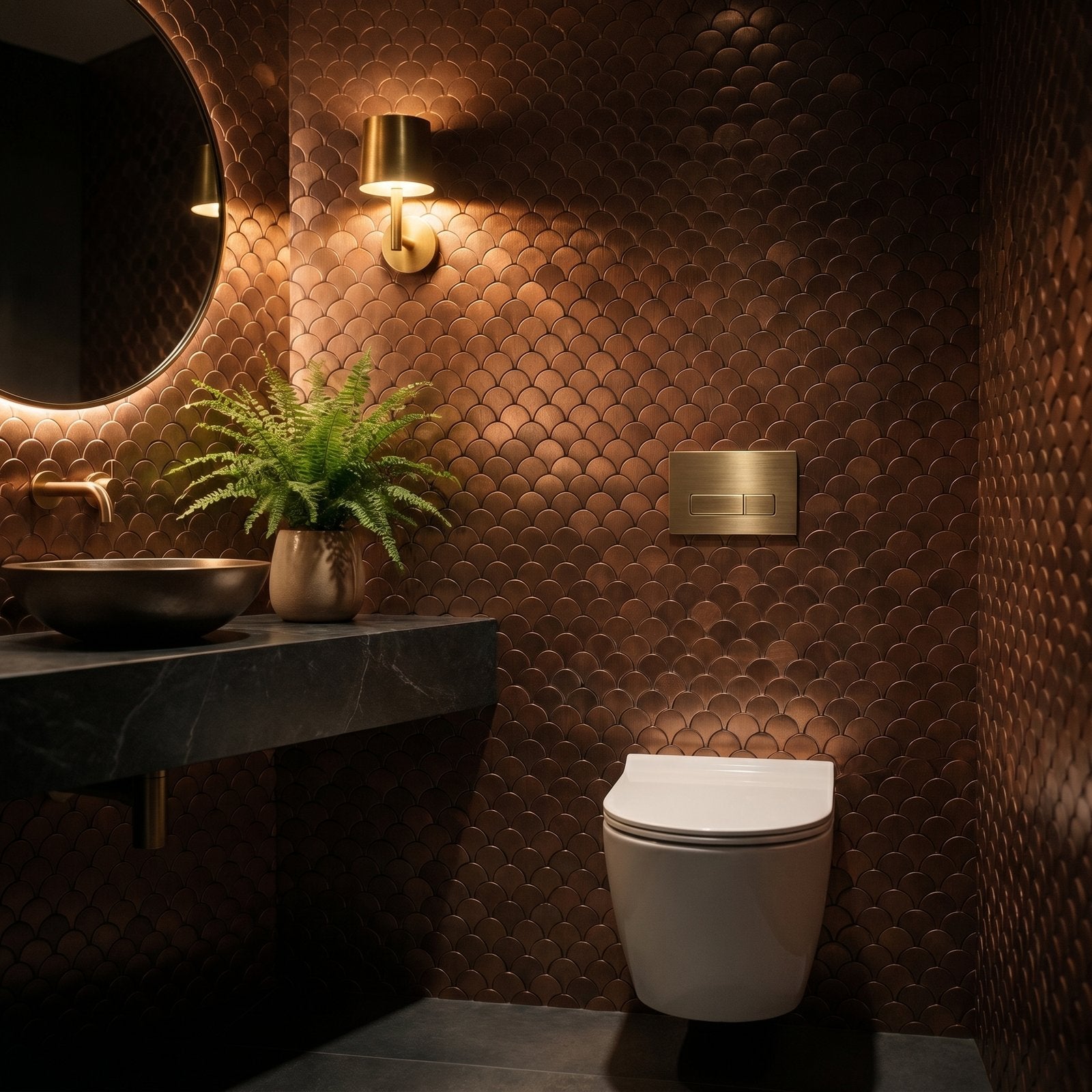 Peel and Stick Backsplash | Fish Scale 3D Copper | 11.73×11.34"