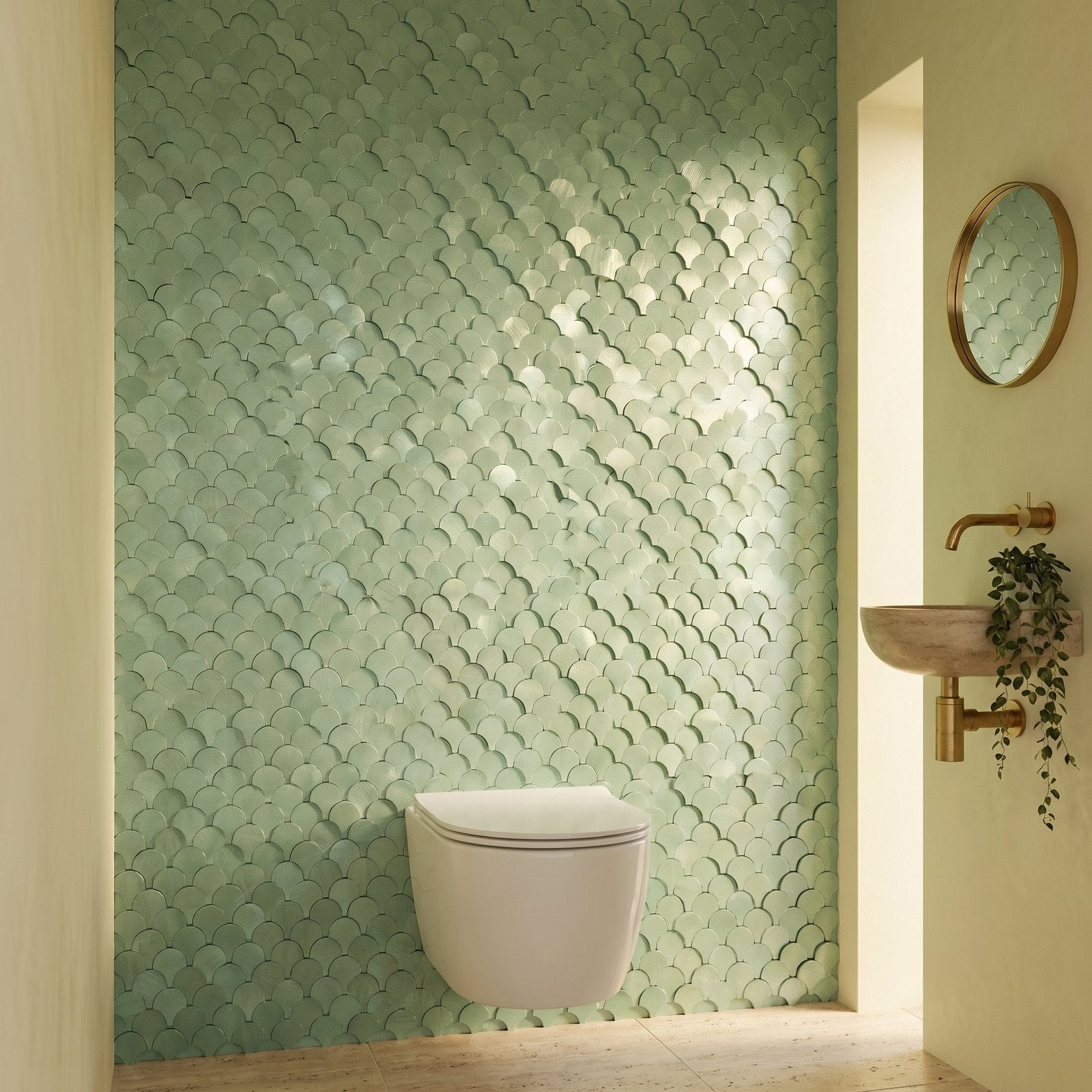 Peel and Stick Backsplash | Fish Scale 3D Pastel Green | 11.73×11.34"