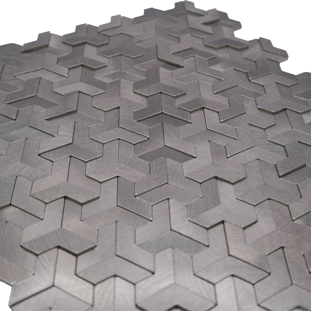 Peel and Stick Mosaic Tile | Trifold 3D Anthracite | 11.02×11.93 in | Metal