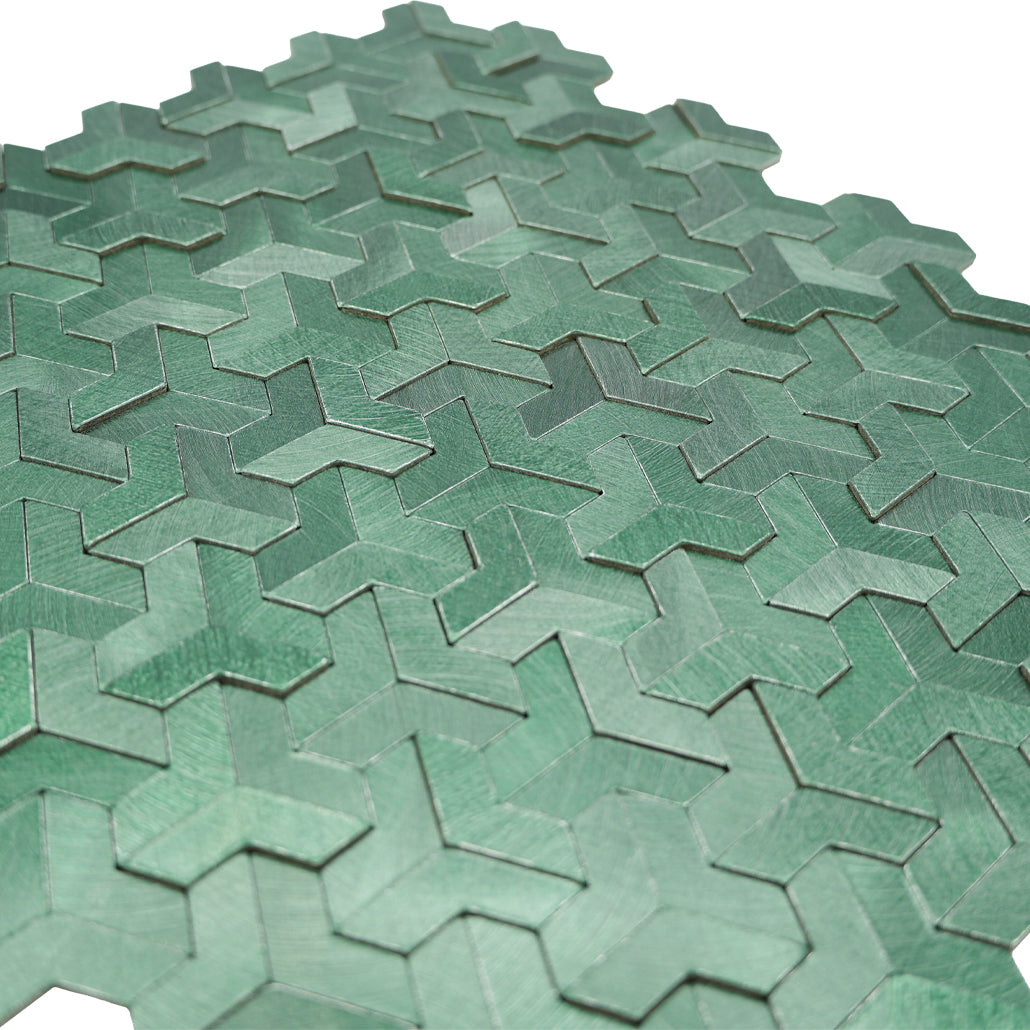 Peel and Stick Mosaic Tile | Trifold 3D Dark Green | 11.02×11.93 in | Metal