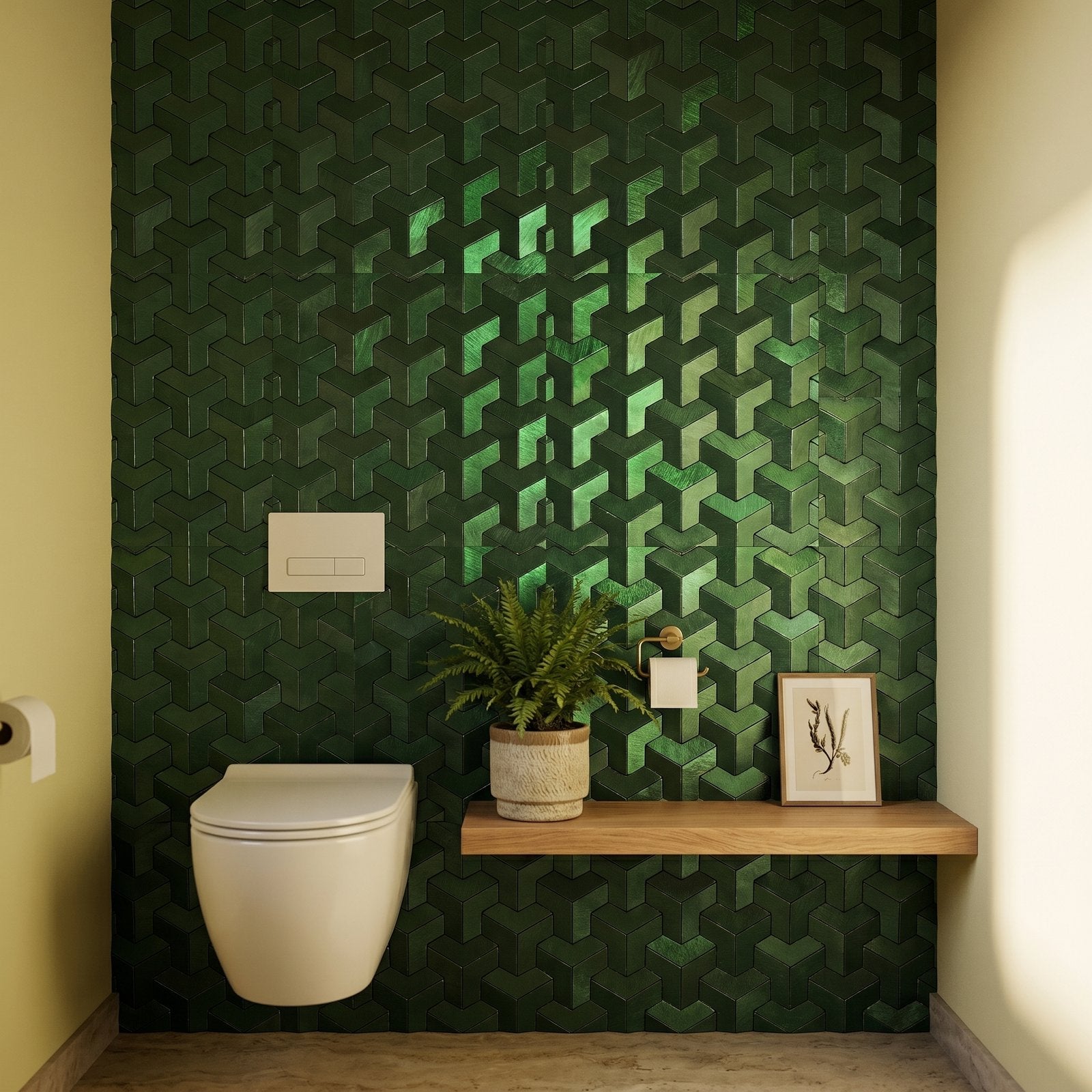 Peel and Stick Backsplash | Trifold 3D Dark Green | 11.02×11.93"