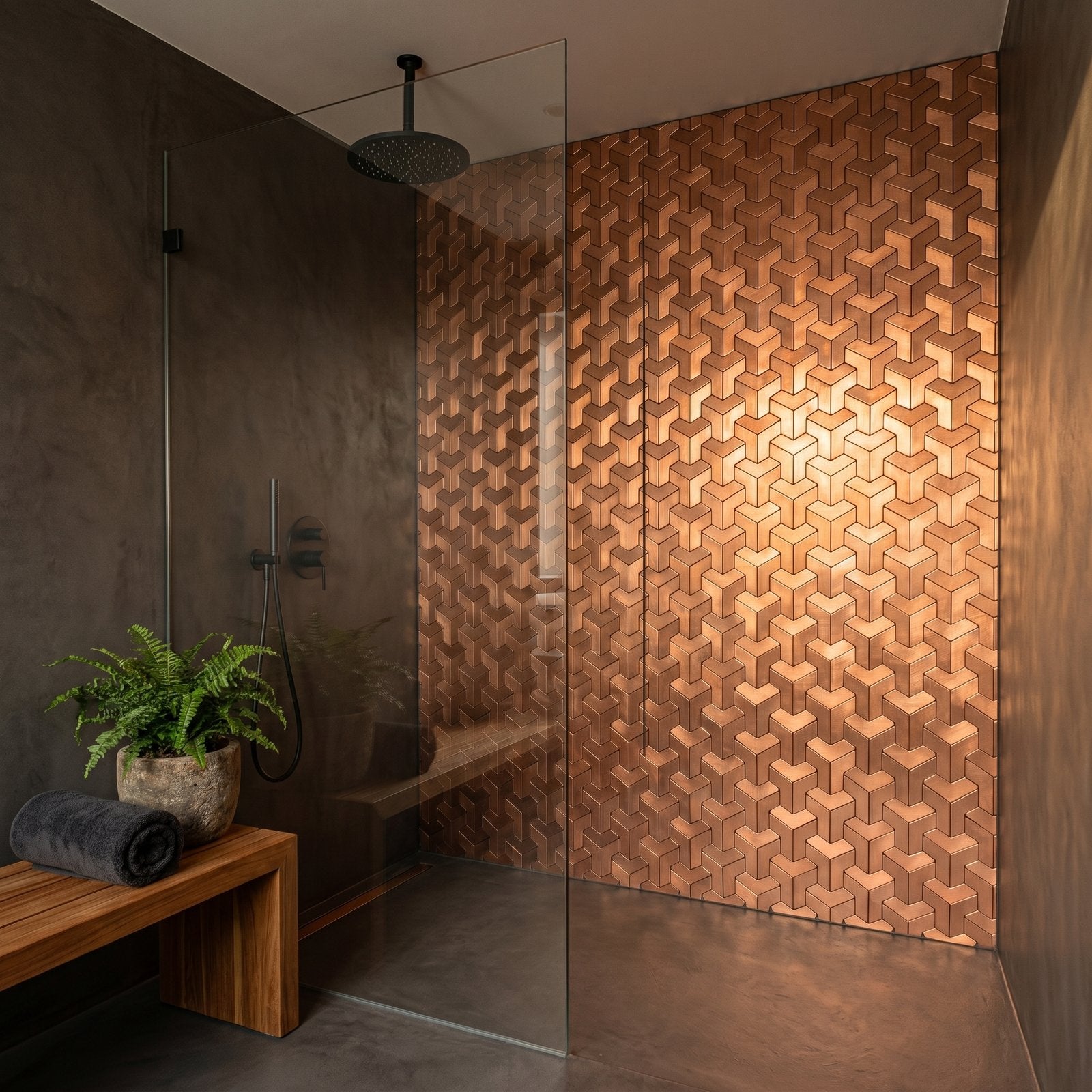 Peel and Stick Backsplash | Trifold 3D Copper | 11.02×11.93"