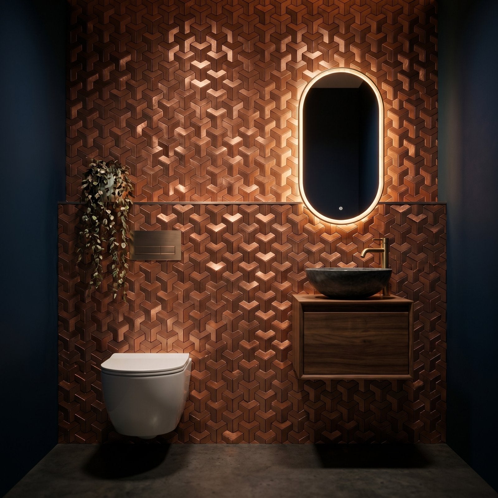 Peel and Stick Backsplash | Trifold 3D Copper | 11.02×11.93"