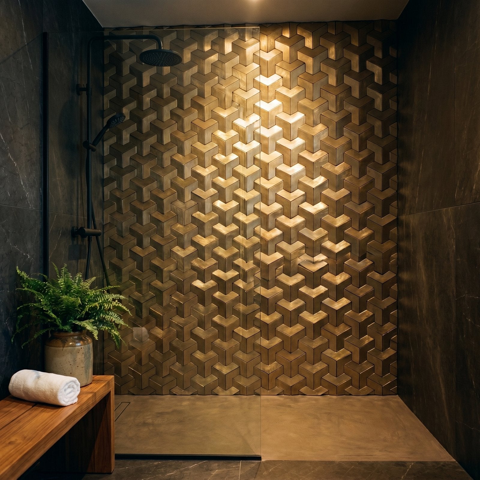 Peel and Stick Backsplash | Trifold 3D Gold | 11.02×11.93"