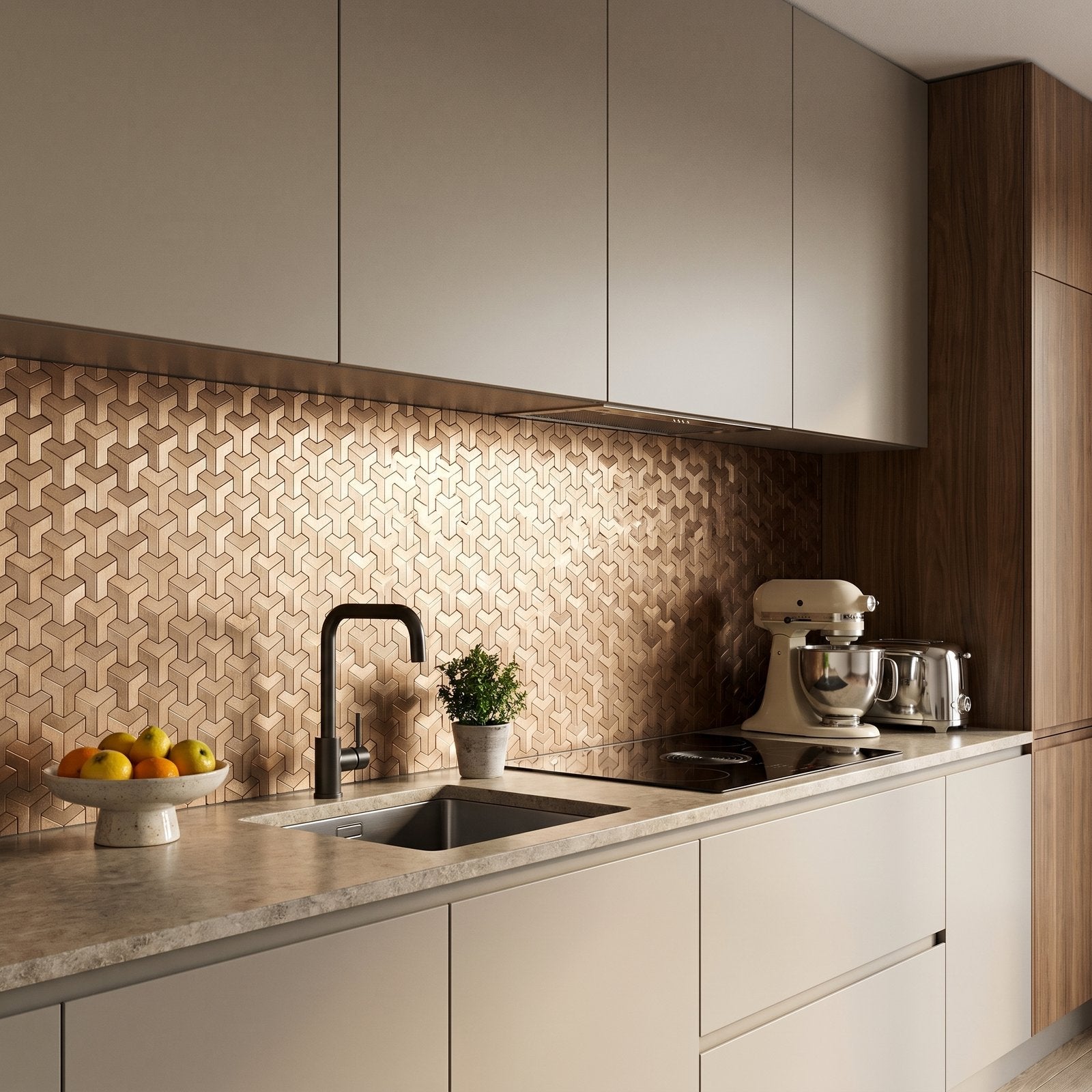 Peel and Stick Backsplash | Trifold 3D Natural | 11.02×11.93"