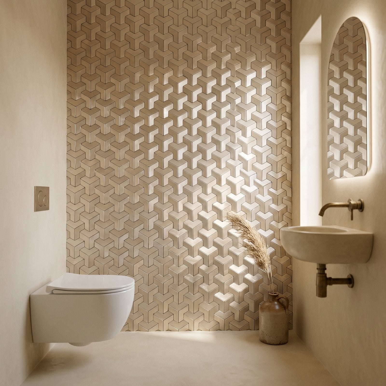 Peel and Stick Backsplash | Trifold 3D Natural | 11.02×11.93"