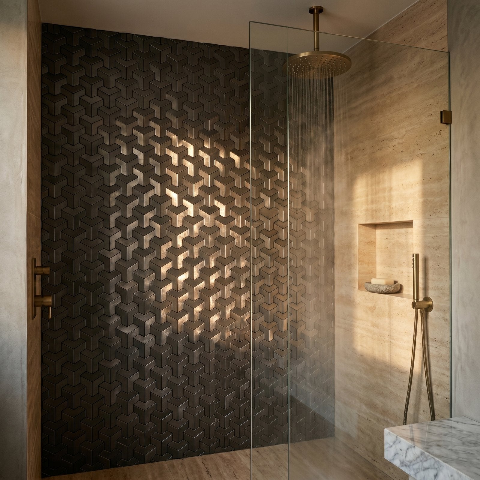 Peel and Stick Backsplash | Trifold 3D Anthracite | 11.02×11.93"