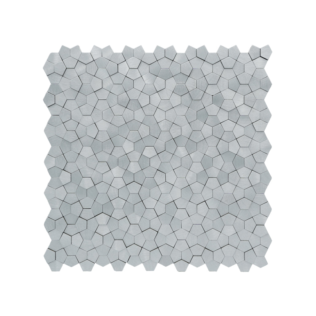 Peel and Stick Mosaic Tile | Pentagon 3D Silver | 11.1×11.1 in | Metal