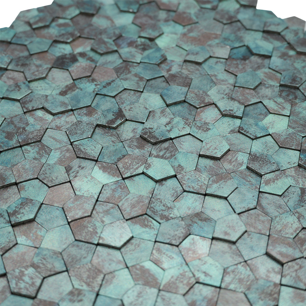 Peel and Stick Backsplash | Pentagon 3D Patina Copper | 11.1×11.1"