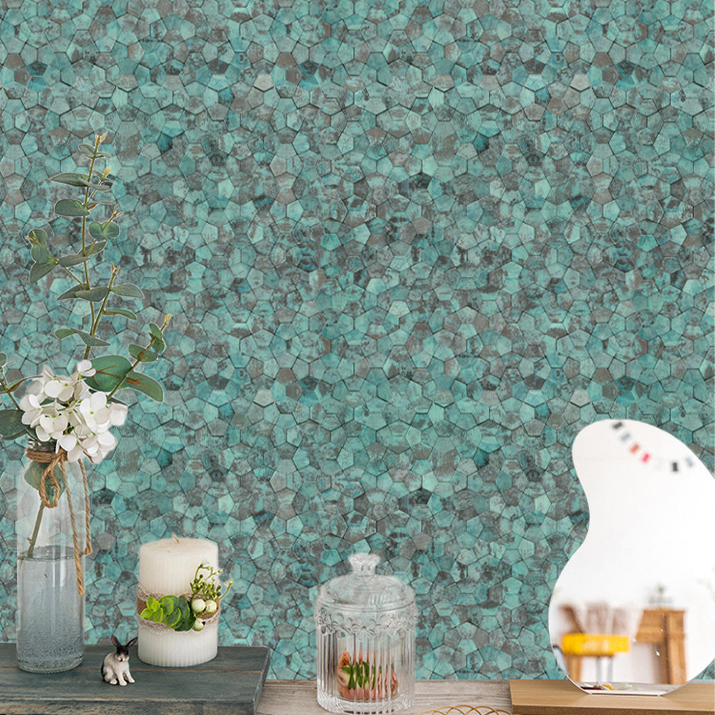 Peel and Stick Mosaic Tile | Pentagon 3D Patina Copper | 11.1×11.1 in | Metal