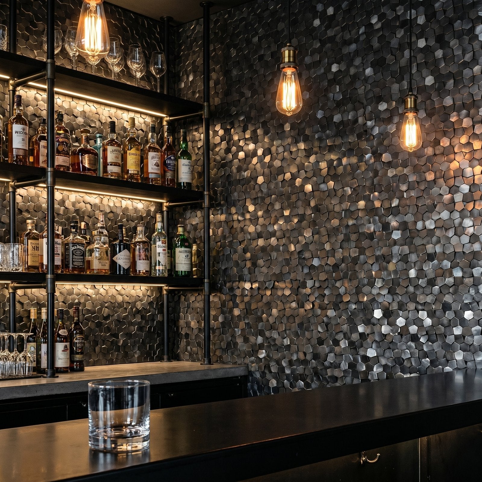 Peel and Stick Backsplash | Pentagon 3D Anthracite | 11.1×11.1"