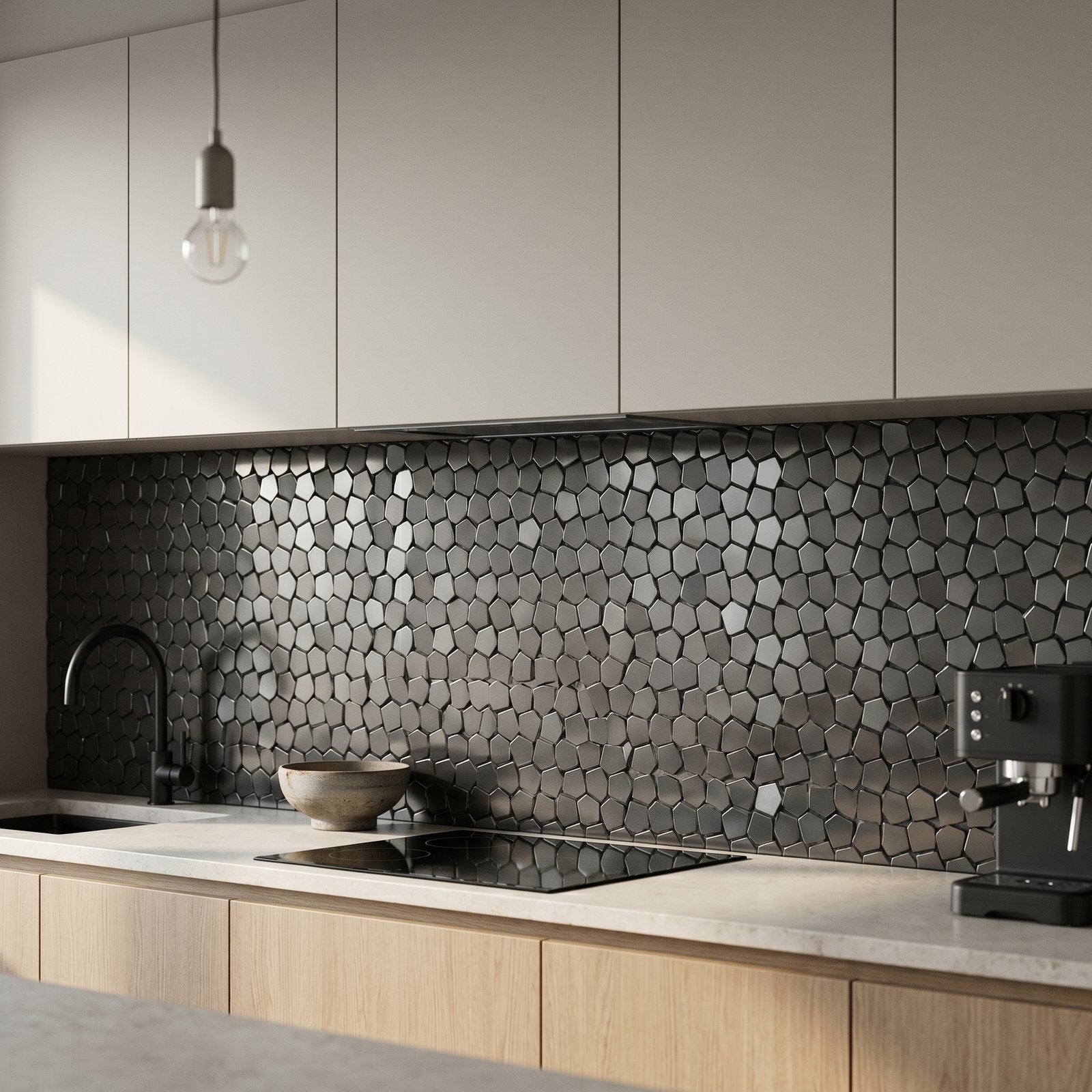Peel and Stick Backsplash | Pentagon 3D Anthracite | 11.1×11.1"