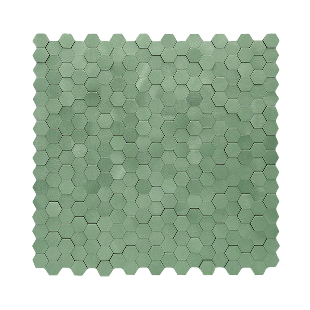 Peel and Stick Mosaic Tile | Mini Hexagon 3D Pastel Green | 11.73×12.09 in | Metal