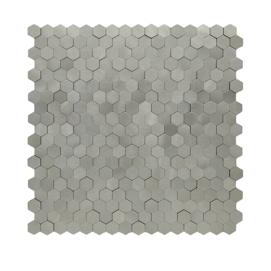 Peel and Stick Mosaic Tile | Mini Hexagon 3D Silver | 11.73×12.09 in | Metal