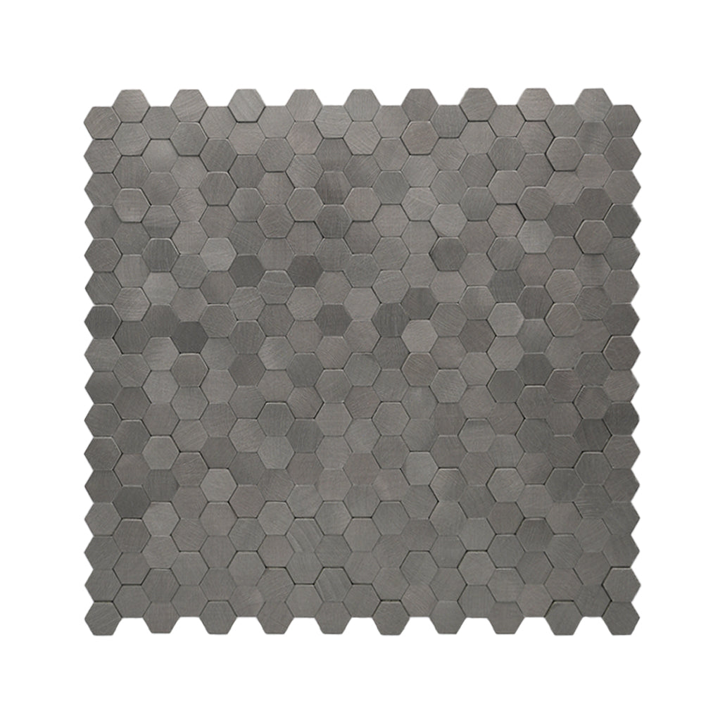 Peel and Stick Mosaic Tile | Mini Hexagon 3D Anthracite | 11.73×12.09 in | Metal