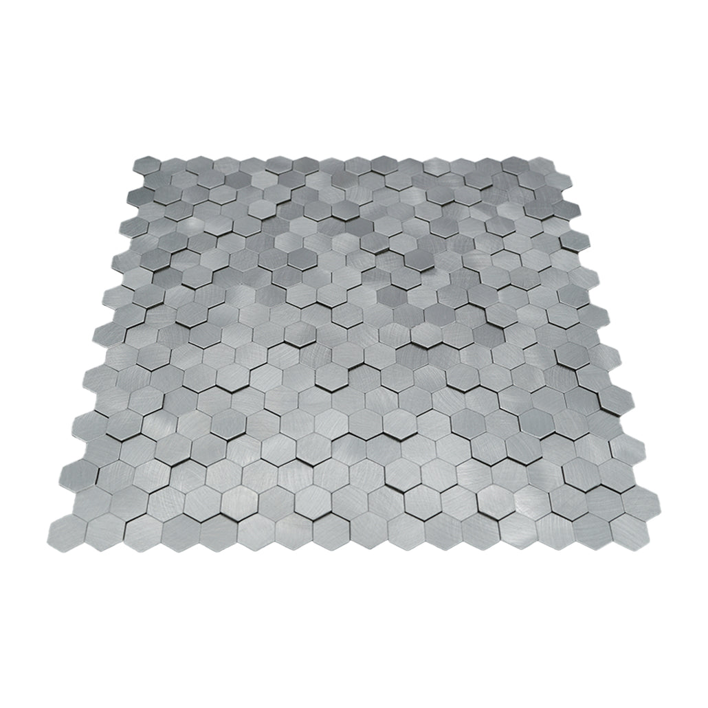 Peel and Stick Mosaic Tile | Mini Hexagon 3D Gray | 11.73×12.09 in | Metal