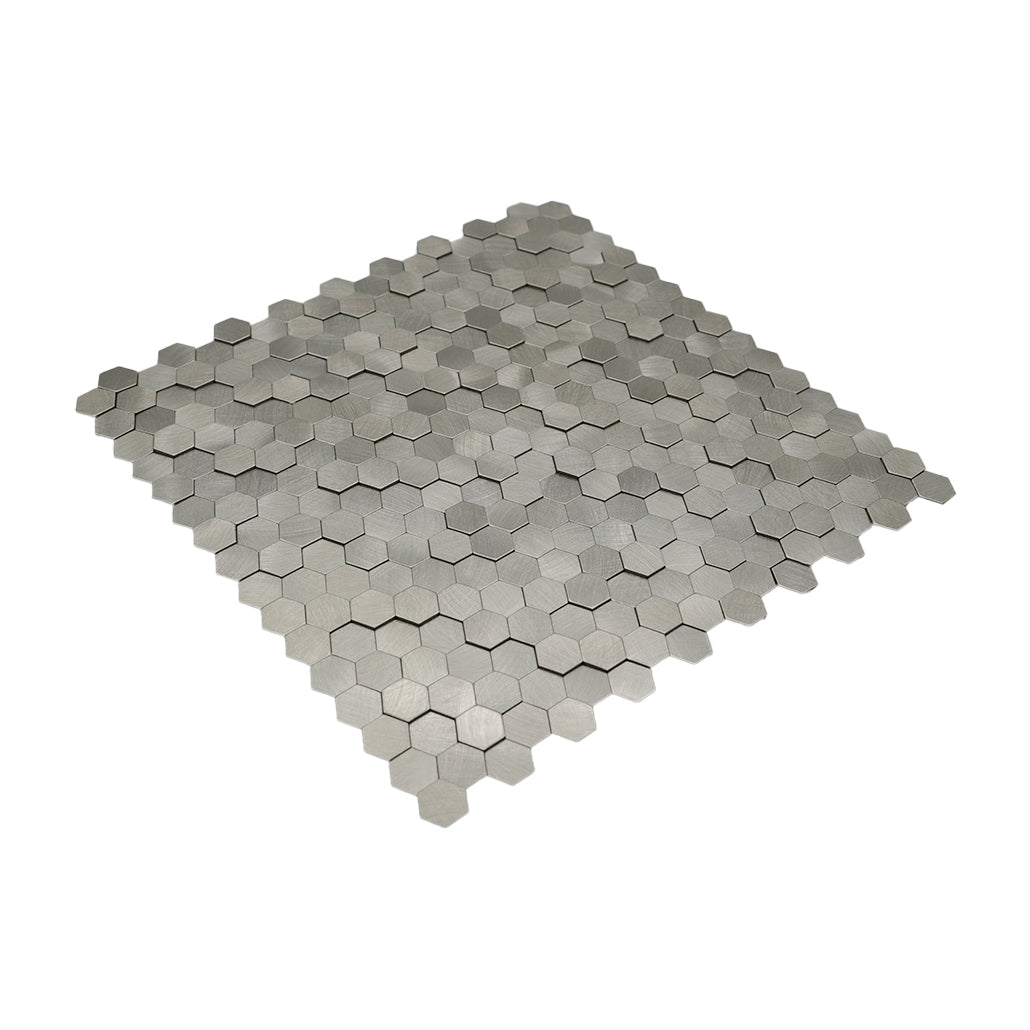 Peel and Stick Backsplash | Mini Hexagon 3D Silver | 11.73×12.09"