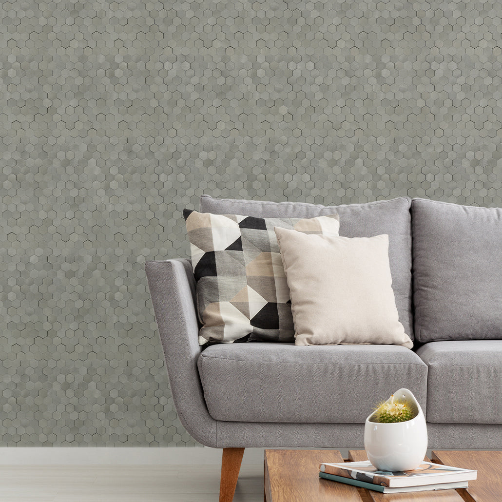 Peel and Stick Mosaic Tile | Mini Hexagon 3D Silver | 11.73×12.09 in | Metal