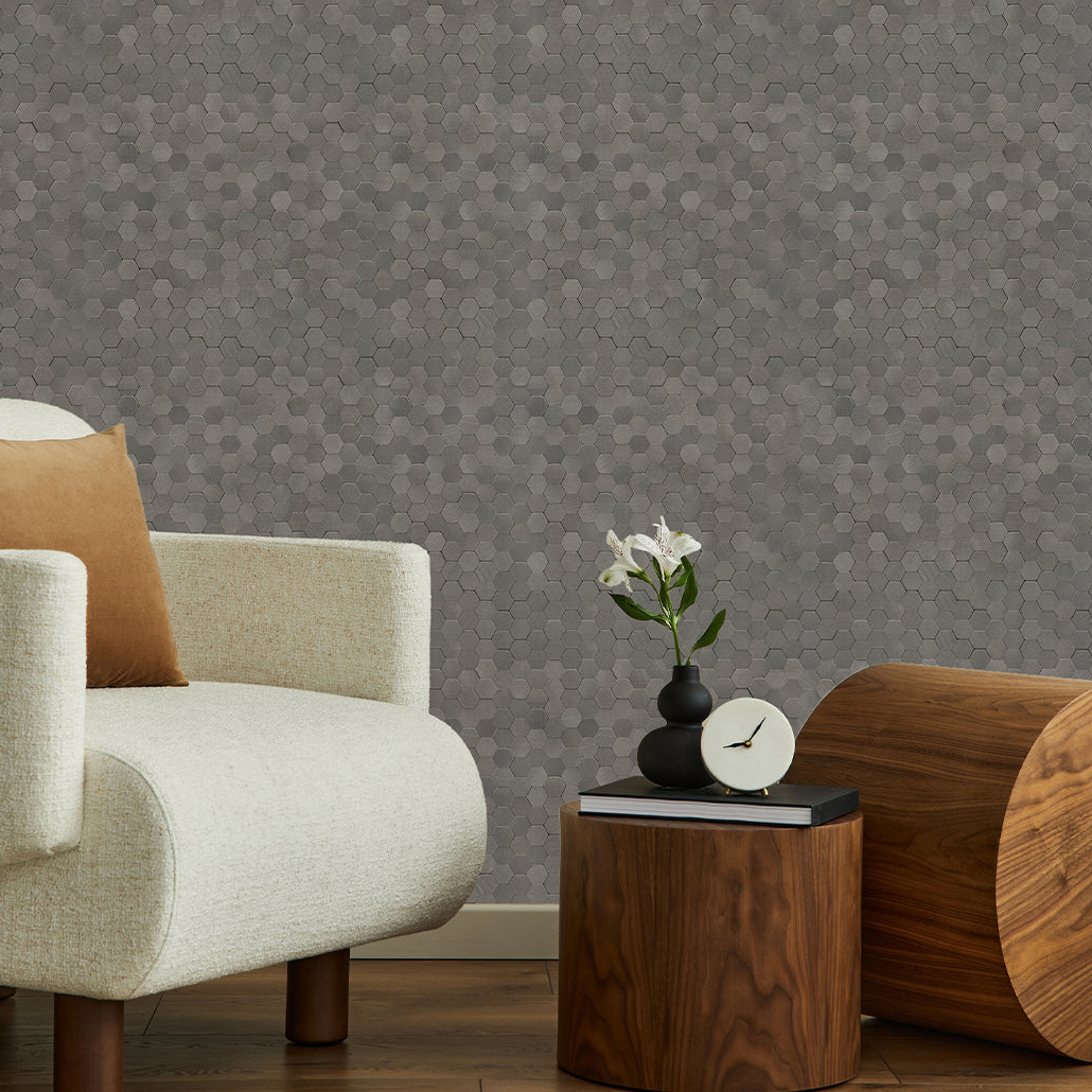 Peel and Stick Mosaic Tile | Mini Hexagon 3D Anthracite | 11.73×12.09 in | Metal