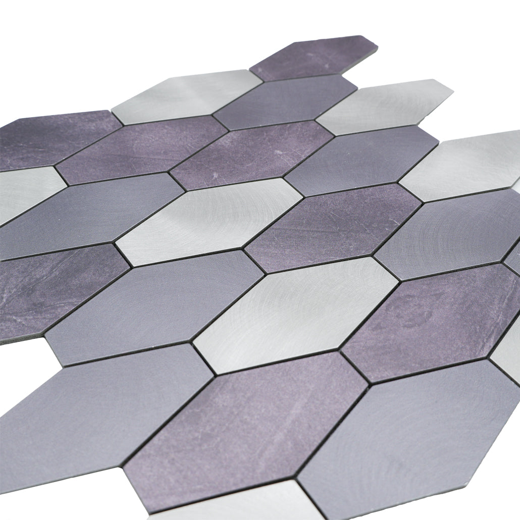 Peel and Stick Mosaic Tile | Picket Mauve | 11.81×11.81 in | Metal