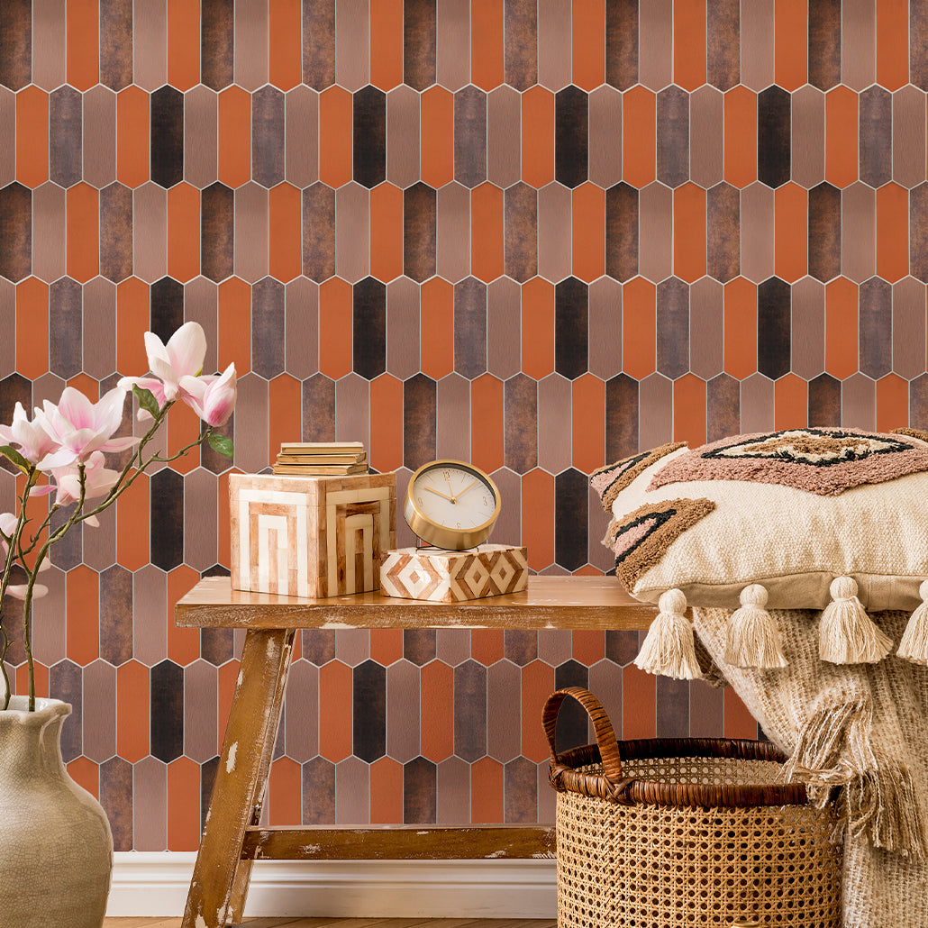 Peel and Stick Mosaic Tile | Picket Brown | 11.1×10.75 in | Metal