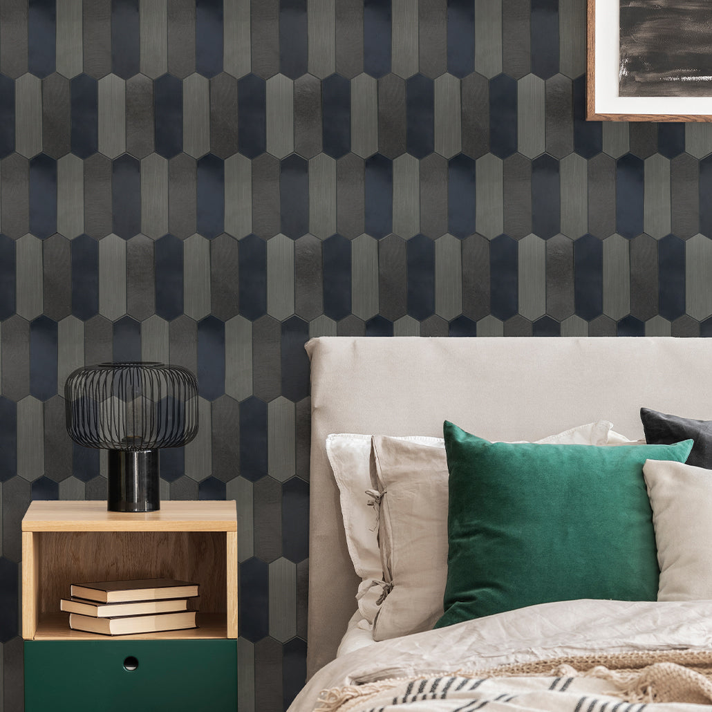 Peel and Stick Mosaic Tile | Picket Blue | 11.1×10.75 in | Metal