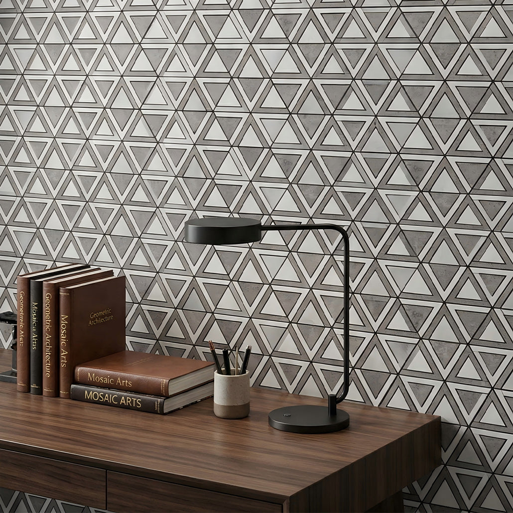 Peel and Stick Mosaic Tile | Triangle Gray | 11.3×13.03 in | Metal