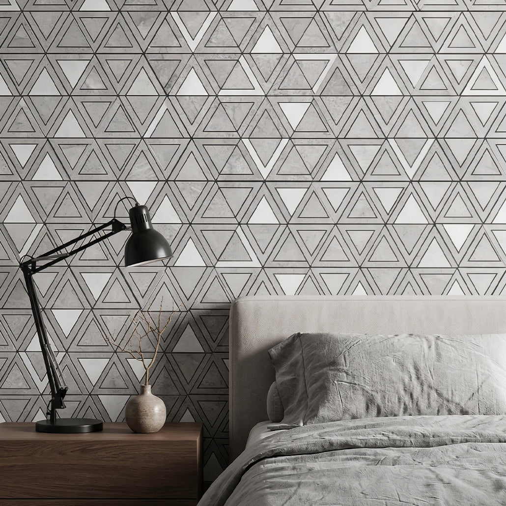 Peel and Stick Mosaic Tile | Triangle Gray | 11.3×13.03 in | Metal