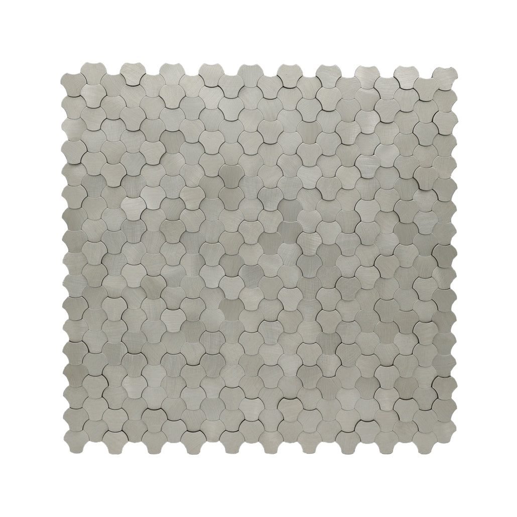 Peel and Stick Mosaic Tile | Trefoil 3D Silver | 12.01×11.65 in | Metal