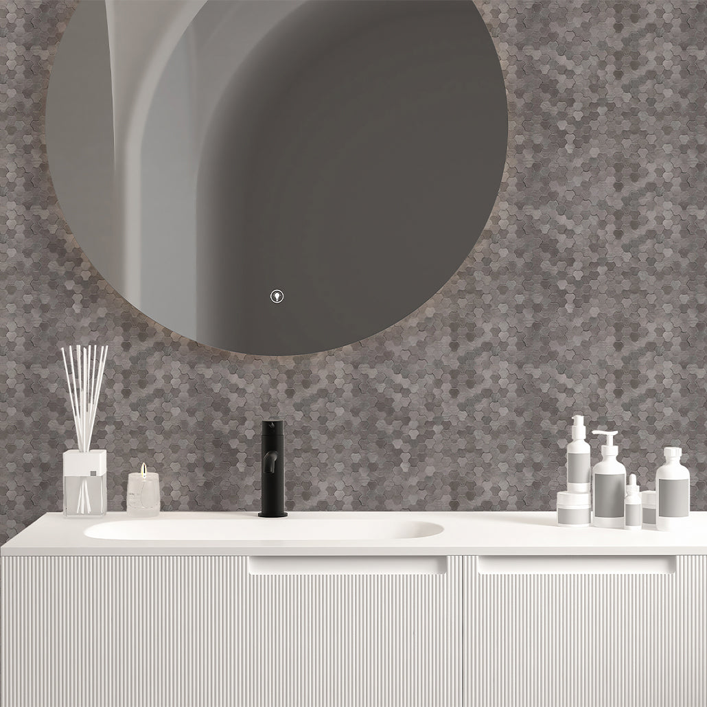 Peel and Stick Mosaic Tile | Trefoil 3D Anthracite | 12.01×11.65 in | Metal